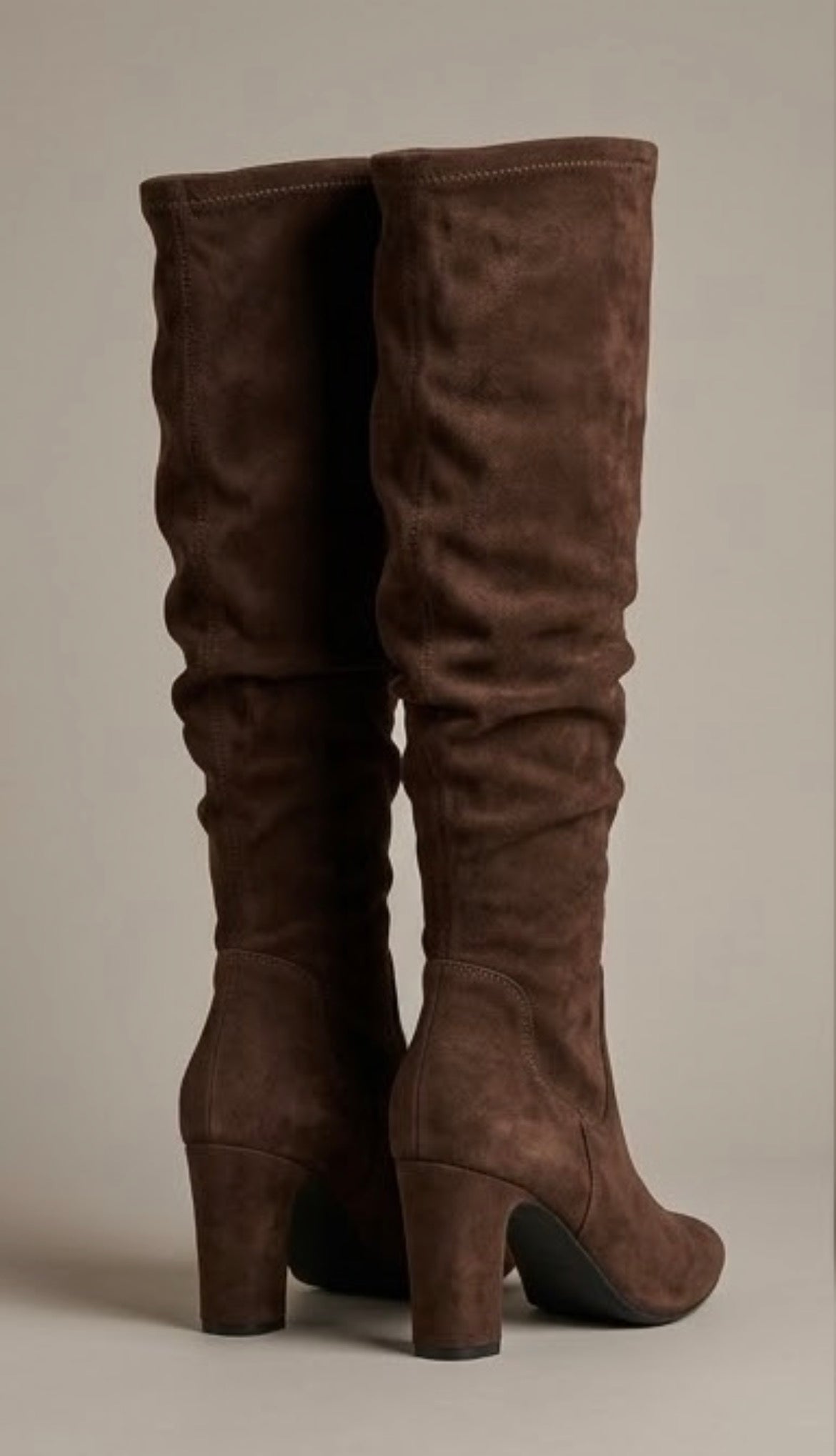 Dune Brown Suede-Effect Slouch Block Heel Boots