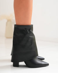 Primark Black Fold-Over Pointed Block Heel Boots
