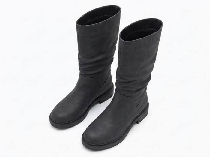 Boohoo Charcoal Grey Matte Slouch Mid-Calf Flat Boots