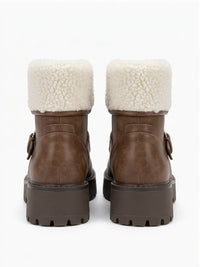 TU Brown Chunky Ankle Boots with Borg Cuff