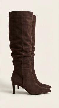 Boohoo Brown Suede-Effect Slouch Stiletto Boots