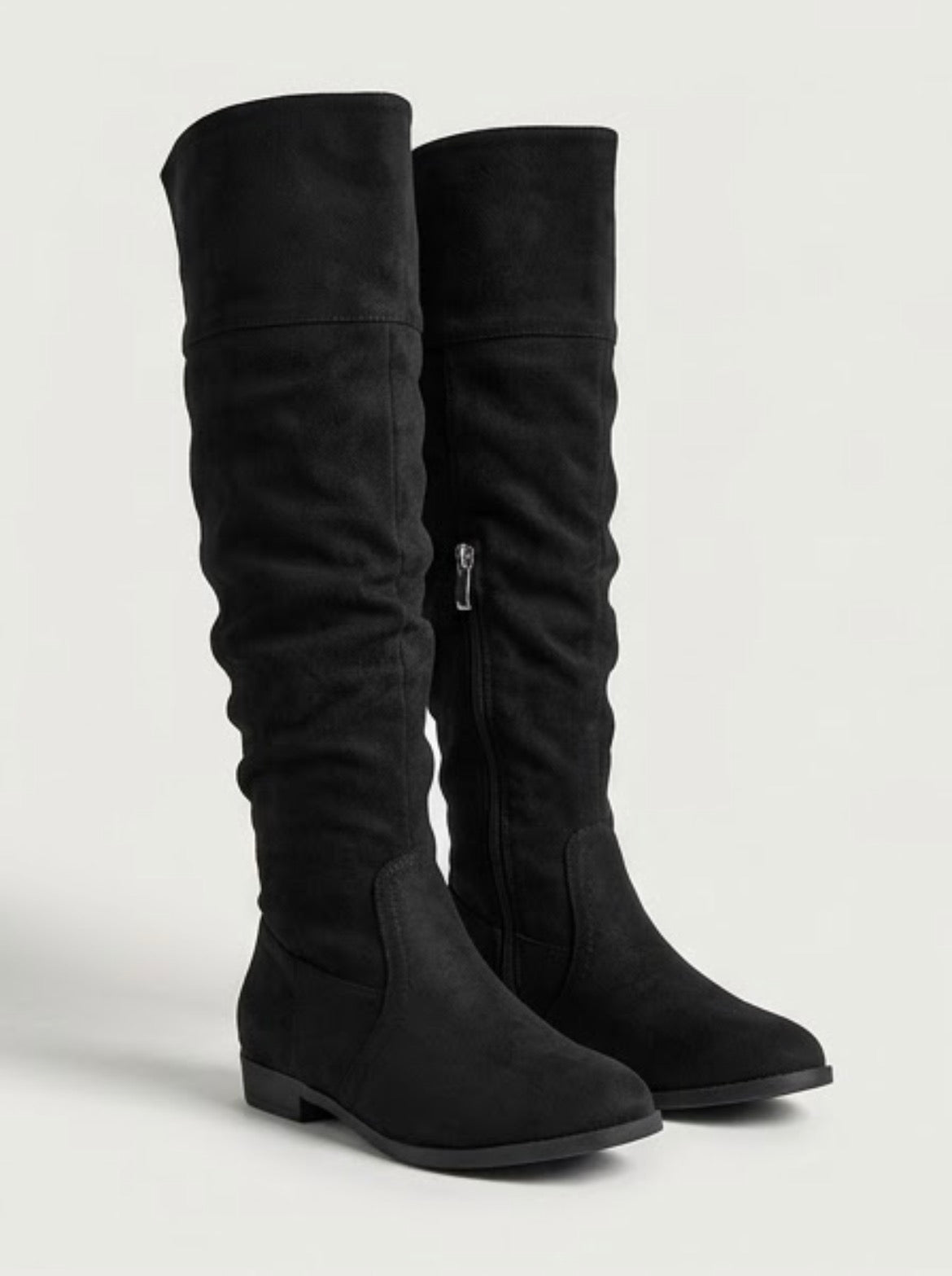Peacocks Black Suede-Effect Slouch Over-the-Knee Low Heel Boots