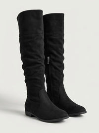 Peacocks Black Suede-Effect Slouch Over-the-Knee Low Heel Boots