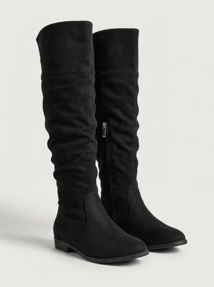 Peacocks Black Suede-Effect Slouch Over-the-Knee Low Heel Boots
