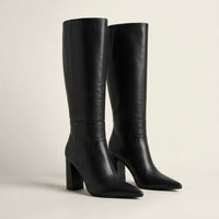 Pretty Little Thing Black Pointed Toe Knee-High Block Heel Boots