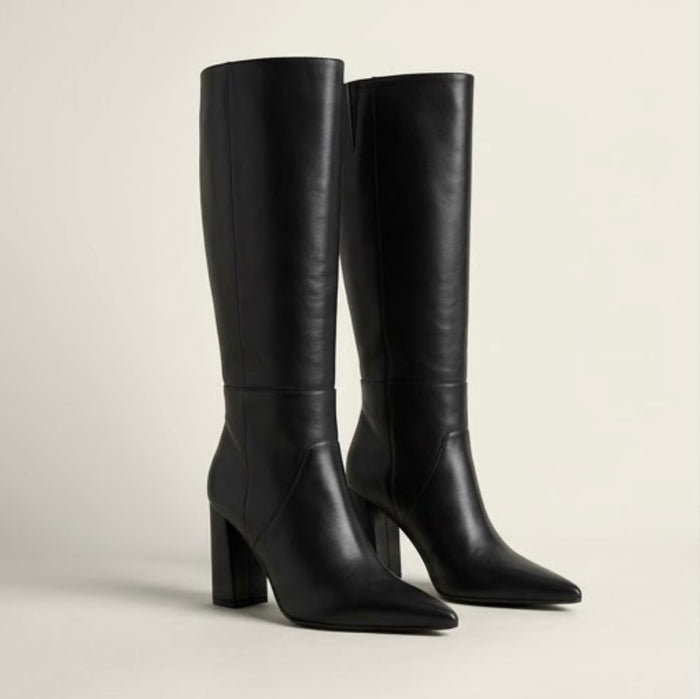 Pretty Little Thing Black Pointed Toe Knee-High Block Heel Boots