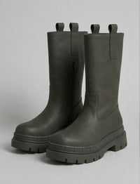 Krush Grey Chunky Pull-On Mid-Calf Boots