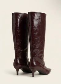 River Island Burgundy Patent Knee-High Kitten Heel Boots