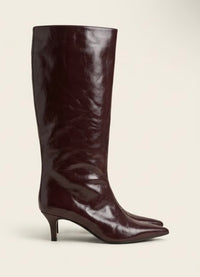 River Island Burgundy Patent Knee-High Kitten Heel Boots