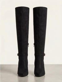 Boohoo Wide Fit Black Suede-Effect Over-the-Knee Stiletto Boots