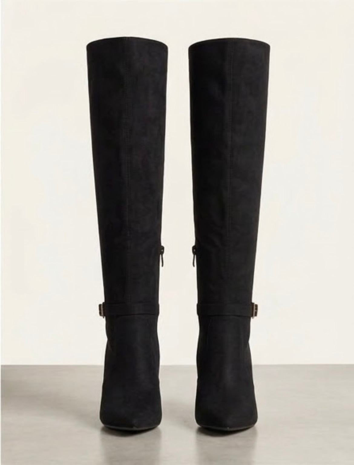 Boohoo Wide Fit Black Suede-Effect Over-the-Knee Stiletto Boots