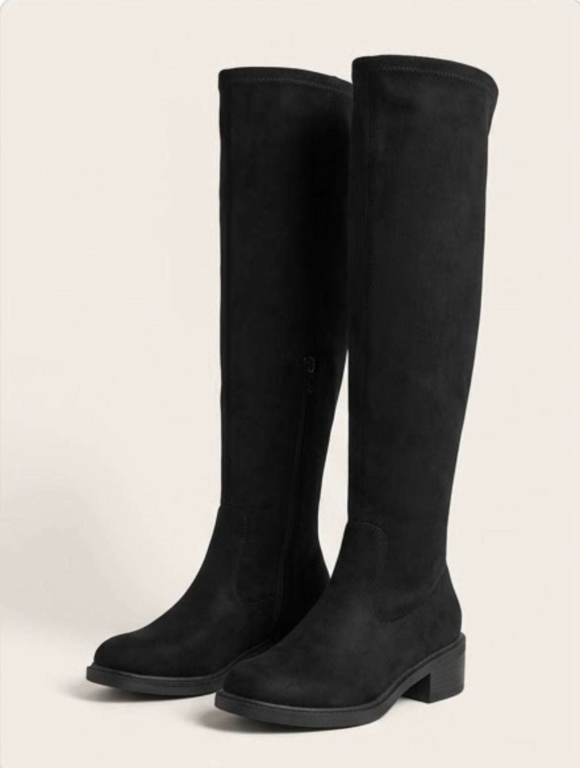 Primark Black Suede-Effect Over-the-Knee Low Heel Boots