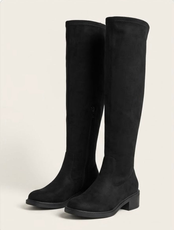 Primark Black Suede-Effect Over-the-Knee Low Heel Boots