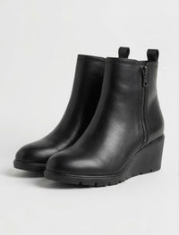 Good for the Sole Black Wedge Side Zip Ankle Boots