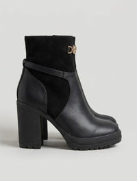 River Island Black Gold Chain Platform Block Heel Ankle Boots
