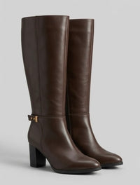 Primark Brown Buckle Block Heel Knee-High Boots