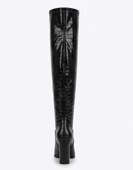 Rita Ora x Primark Black Croc-Effect Pointed Toe Over-the-Knee Heeled Boots
