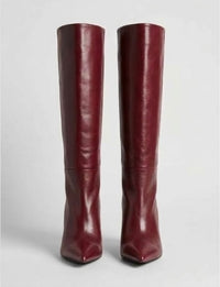 Boohoo Burgundy Pointed Stiletto Knee-High Boots