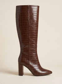 Boohoo Brown Croc Knee-High Block Heel Boots