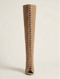 Truffle Collection Taupe Lace-Up Over-the-Knee Stiletto Boots