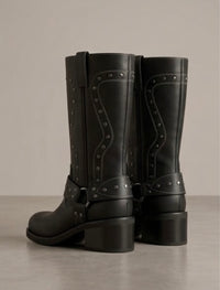 River Island Black Studded Harness Biker Boots