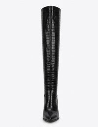 Rita Ora x Primark Black Croc-Effect Pointed Toe Over-the-Knee Heeled Boots