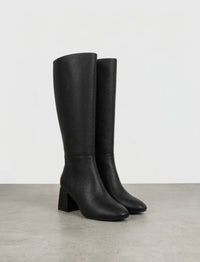 Boohoo Black Pebbled Knee-High Block Heel Boots