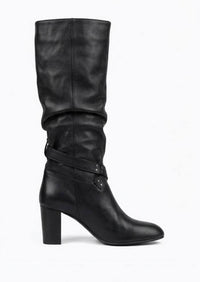 Monsoon Black Slouch Studded Strap Block Heel Boots