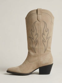Primark Beige Suede Embroidered Cowboy Boots