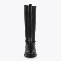 Primark Black Flat Riding Knee-High Boots with Silver Buckle