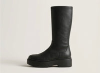 Linzi Black Chunky Sole Mid-Calf Pull-On Boots