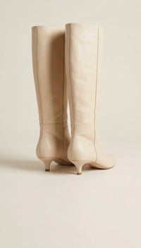 Phase Eight Cream Knee-High Kitten Heel Boots
