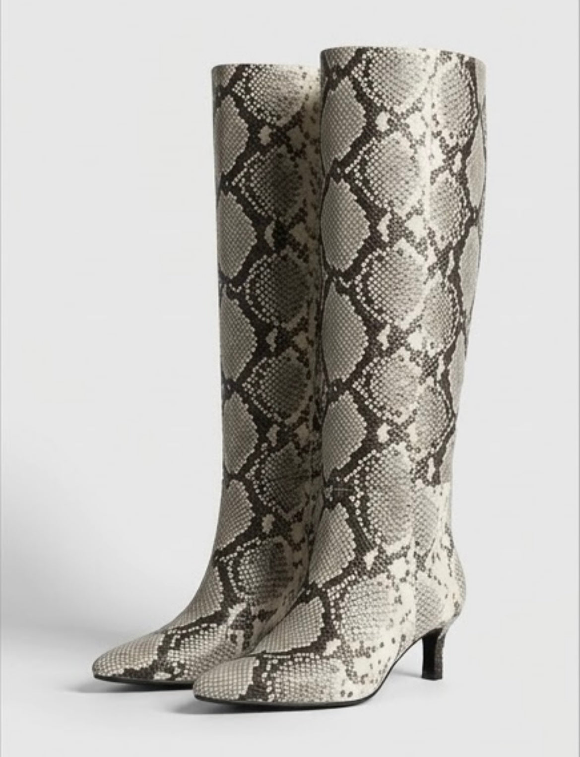 River Island Beige Snake Print Knee-High Kitten Heel Boots